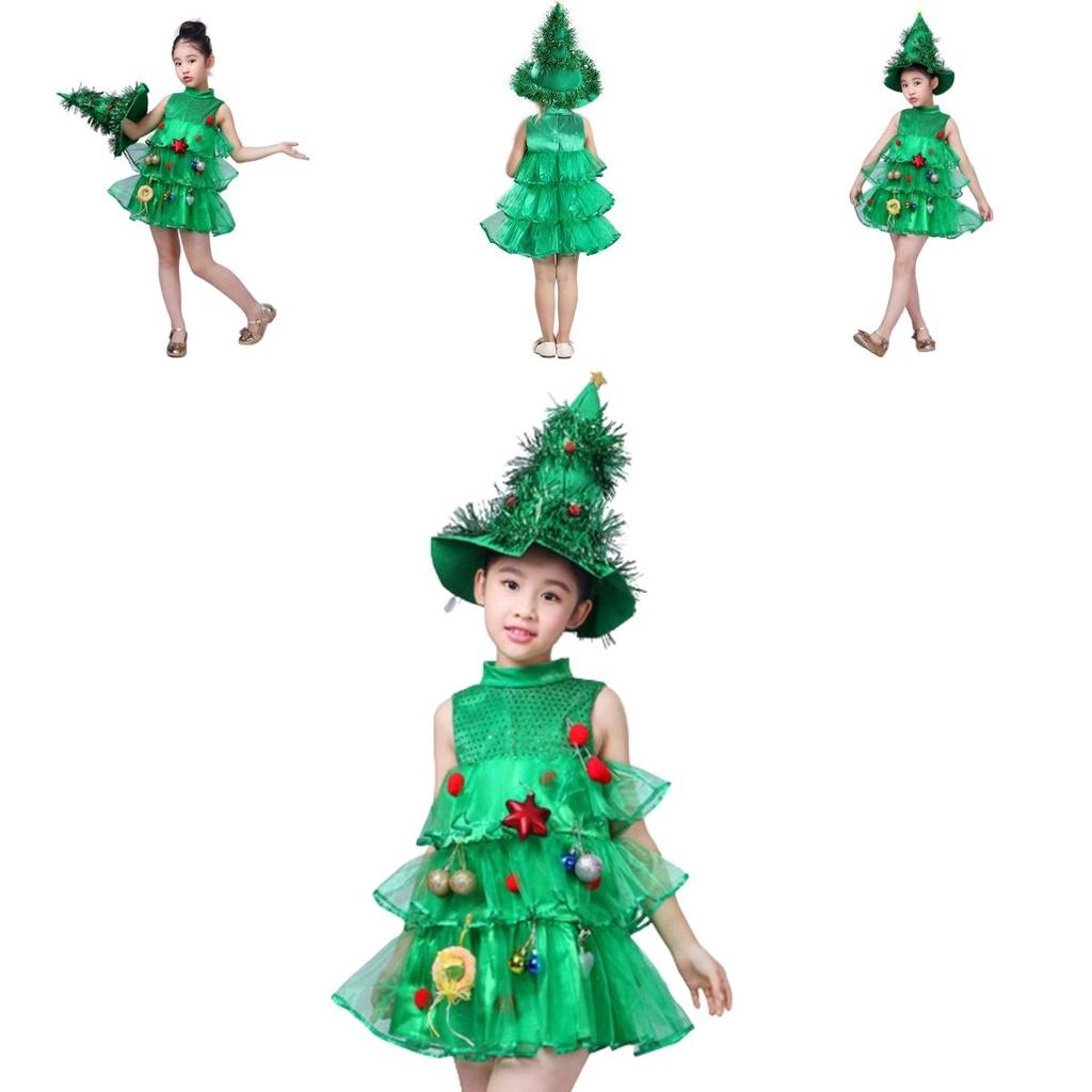 Cute Girls Christmas Tree Outfit For New Year Photos Celebrations