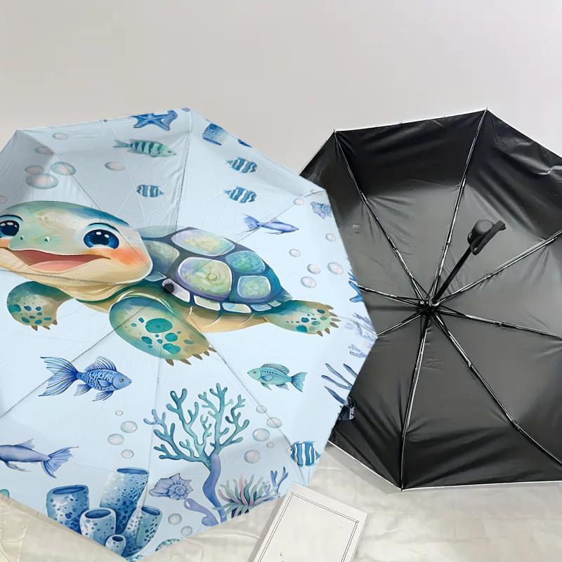 1PC Turtle Ocean Umbrella-8-Rib Reinforced, Automatic Open, Lightweight & Durable, Fashion Accessory for Outdoor, J0378