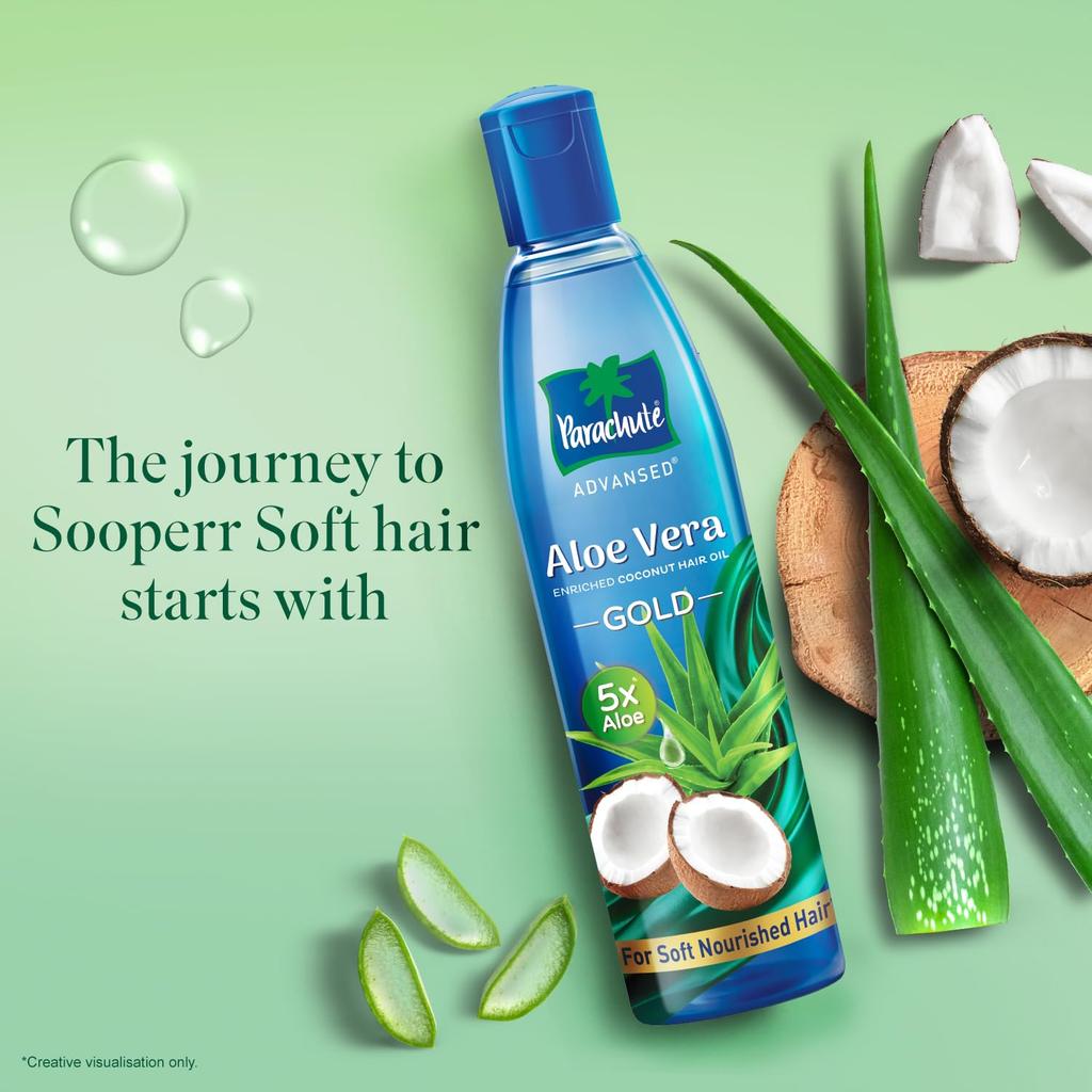 PARACHUTE Aloe Vera Coconut Hair Oil Gold 400ml For Soft Smooth Hair 5X Aloe Enriched Lightweight Frizz-Free Daily Use