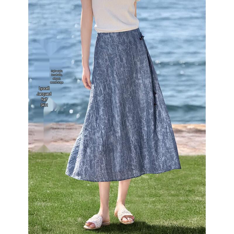 XWI New Chinese Style Lyocell Tie-Dye Jacquard Midi Skirt M