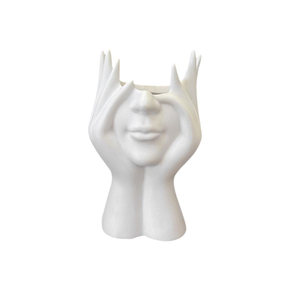2pcs Human Face Art Desktop Decoration Makeup Brush Holder Vase with Makeup Eyebrow Pencils Home Organizer Multifunctional