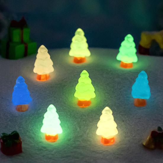 10 stk Mini juletredekorasjon Glow in The Dark Harpikshåndverk gjør-det-selv-dukkehus Snøhage Desktop Miniatyr juletrepynt Feriedekor