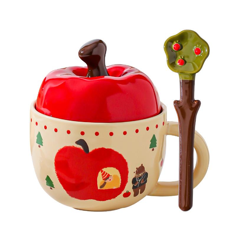 New Year Gift Gifts From Friends Elders Retro Apple Cup with Lid with Spoon Mug Gift Box for Best Friend Birthday Gift