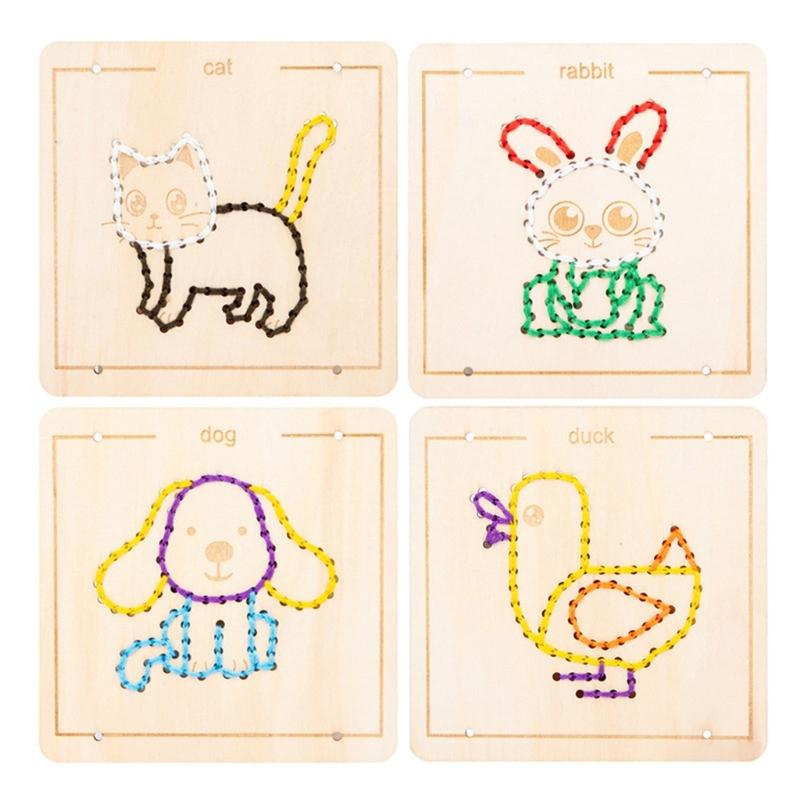 Educational Wood Lacing Toy Embroidery Lacing Board Sensory Toy For Kids Toddler Preschooler Boy Girl Birthday Present