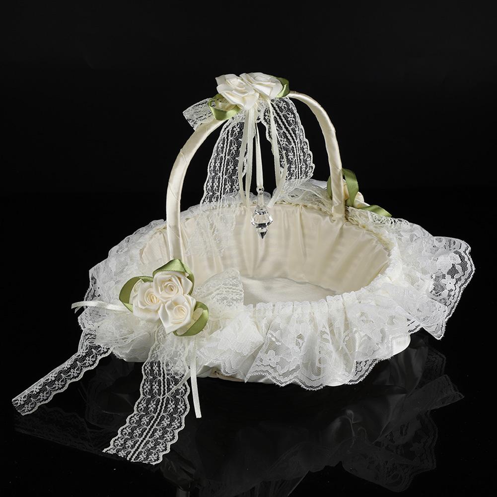 

Романтичная кружевная корзина для девочек-цветочниц, бамбуковые атласные банты, свадебные корзины для декора свадебной вечеринки