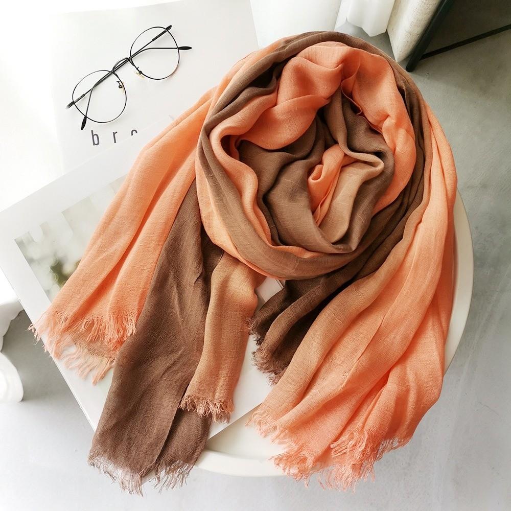 Lightweight Gradient Color Scarf Unisex Fringe Shawl Wrap Cotton Linen Scarf  For Women Ladies