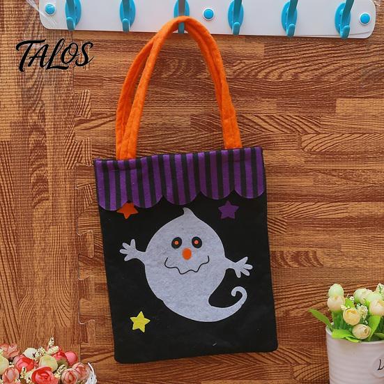 Decorative Halloween Accessory Candy Bags, Non-Woven Trick or Treat Tote Bags with Handles, Bulk Party Supplies Packaging Cute Black Cat Pumpkin Print