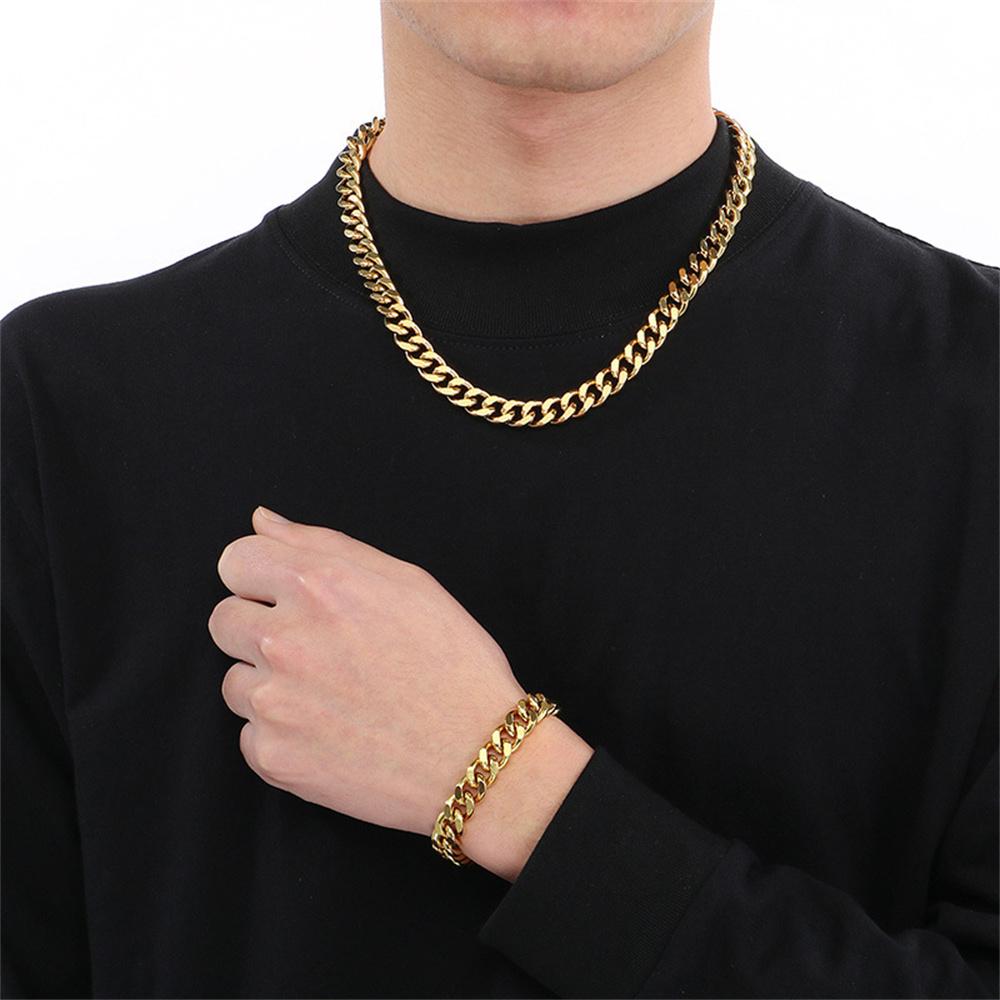 Punk 9mm Cuban Link Chain Bracelet Necklace Set Thick Gold Color Stainless Steel Chains For Women Men Party Jewelry Sets 2025