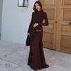 European Style Autumn Solid Color Long Sleeve Dress with Decorative Buckle