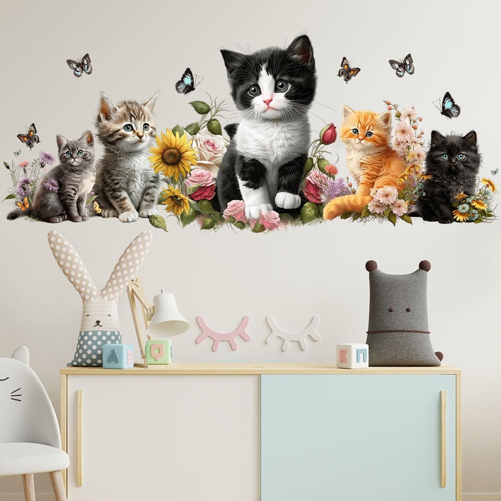 SMAOSTORE Wall Cute Cat Stylish Animal Stickers for and Background Removable Wallpaper Stickers (Mata) Stickers, Stickers, Flower, Butterfly, Kids'