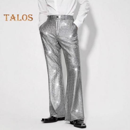 Herrenhose mit glänzenden Pailletten, Retro-Party-Tanzhose mit elastischer Taille, weites Bein, Nachtclub-Diskohose für Bühnenauftritte, Hip-Hop-Bar