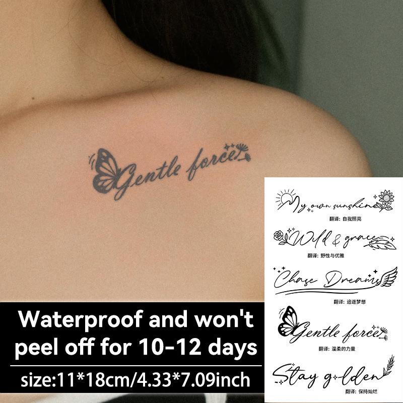 1 Sheets English Inspirational Quotes Words Tattoo Floral Butterfly Elements Temporary Body Art Sticker Waterproof