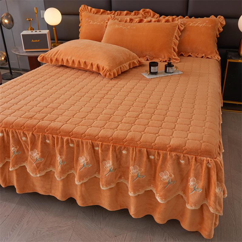 Jupe de lit en Fiber de lait d'hiver, couvre-lit matelassé en dentelle, épais et chaud, couverture de matelas en polaire pour bébé, literie en molleton de corail