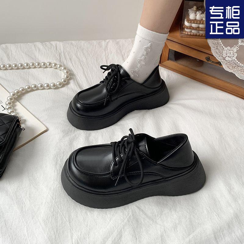 Black big head and small leather shoes women's spring 2025 new Japanese jk loafers British style muffin platform shoes