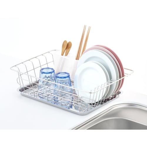 TAKAGI Stainless Steel Drainer and Tray Set with Storage Basket, Silver, Heat-Resistant up to 120C, Cold-Resistant up to -20C, Rust-Resistant, with