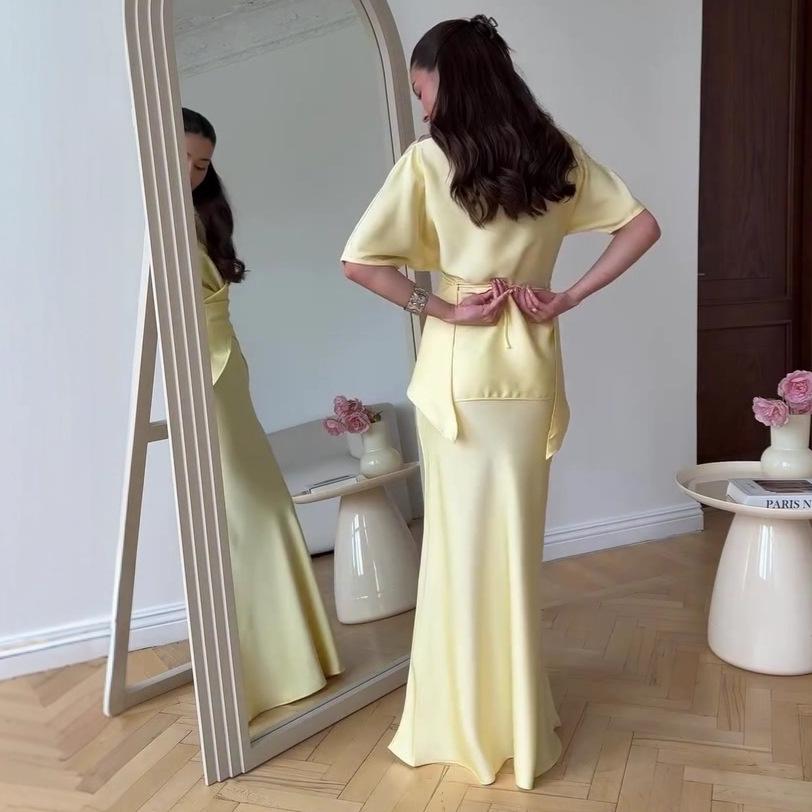 2026 Summer Women's Elegant Lace-Up Slimming High-Waisted Dress