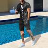 Plus Size Men's Summer Suit Round Neck Short Sleeved Shorts 3D Printed Loose Men's Casual Sports Set