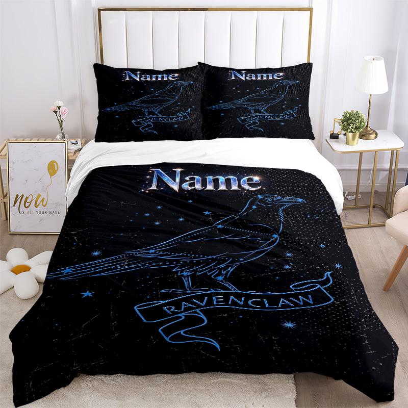 Custom Name Ravenclaw Bedding 3 Piece Set HD Print Duvet Cover Pillowcases for Teens Adult Bedroom Decoration Christmas Gift