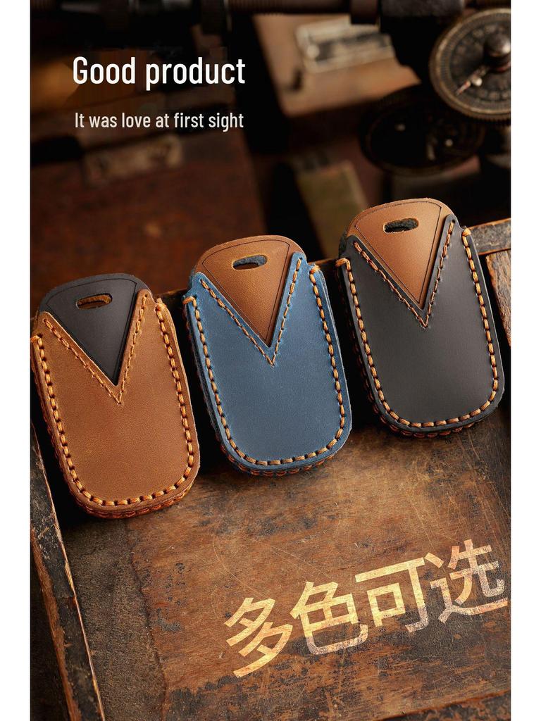 Handmade Genuine Leather Key Cover for Kia Carnival MPV – Retro Cowhide Protective Shell