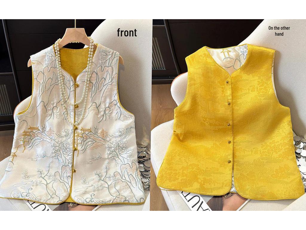 Women's Double-Sided Embroidered Chinese Style Vest and Loose Shirt Set for Spring and Autumn 2025