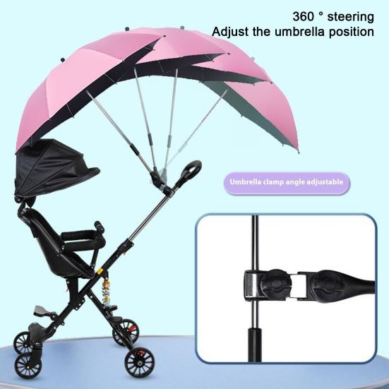 Baby Stroller Umbrella with Clamp UPF Adjustable Waterproof Windproof Universal Sun UV Protection Outdoor UV