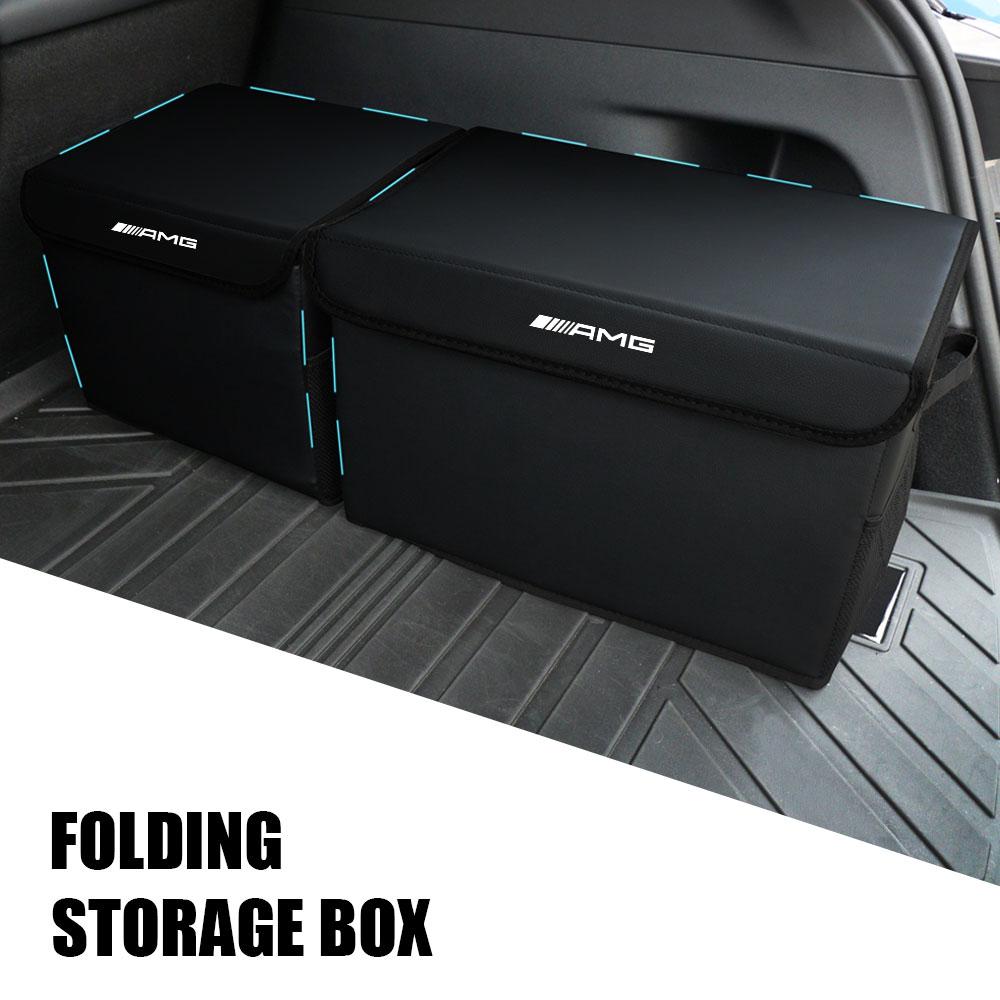Large Capacity Car Trunk Storage Box Leather Organizer Auto Interior Stowing Tidying Accessorie For Mercedes Benz AMG Badge Logo
