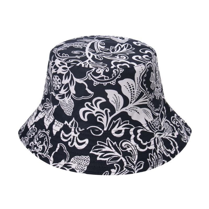 Style Tropical Black And White Leaf Flower Print Shade Doublesided Fisherman Hat