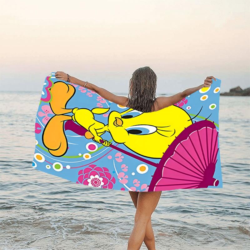 1pc Tweety3 Beach Towel, Beach and Seaside Swimming Pool Equipment, Fashion Pattern, Rectangular, Travel Essentials