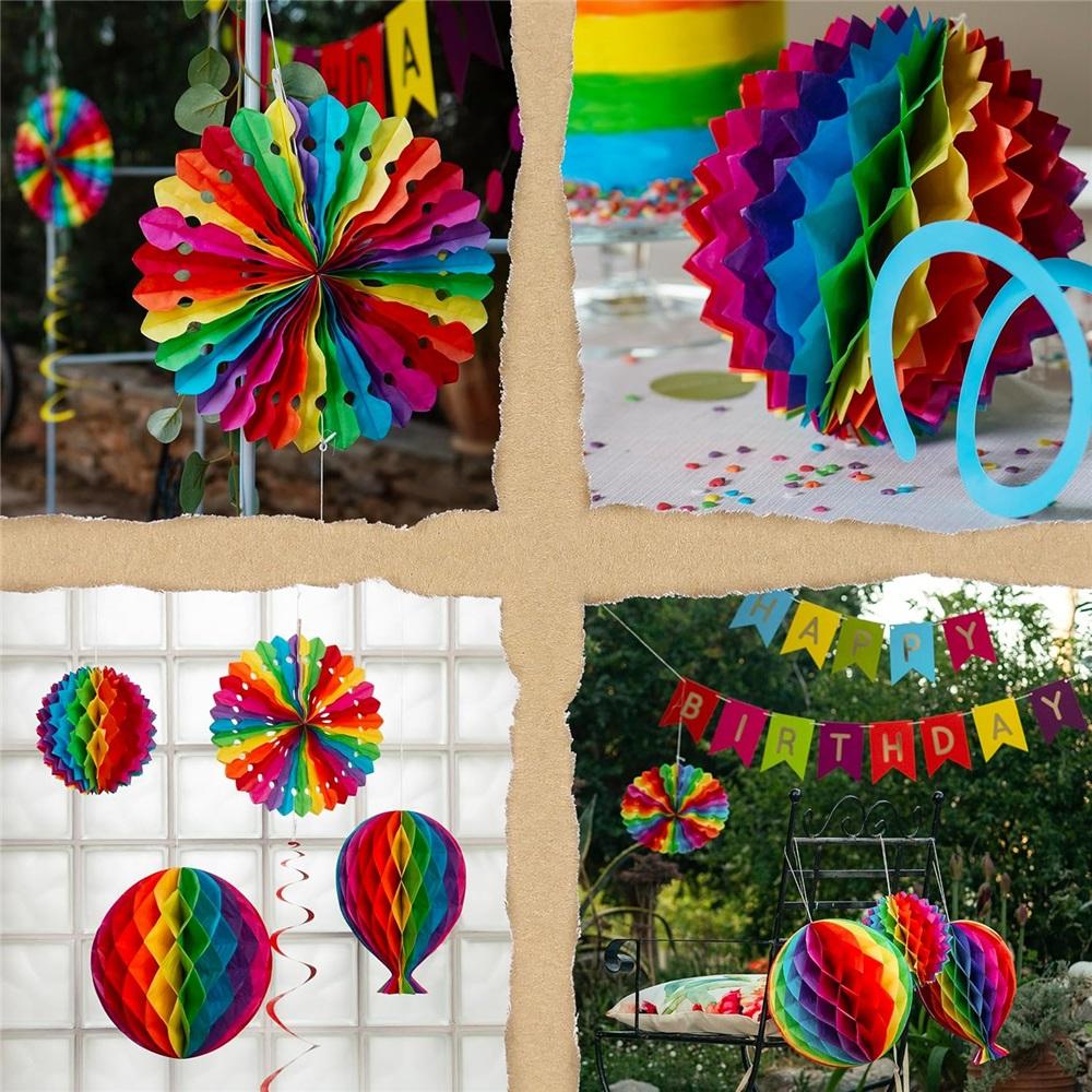 36 Pieces Reusable Birthday Decoration Set - Happy Birthday Banner, Bunting, Beehive Decoration, Ribbons (Confetti Rainbow Party Decoration)