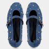 Fashion Fashion Round Toe Metal Rivets Ballet Flats Women Comfortable Shallow Buckle Mary Jane Shoes High Quality Blue Denim Flat Shoes