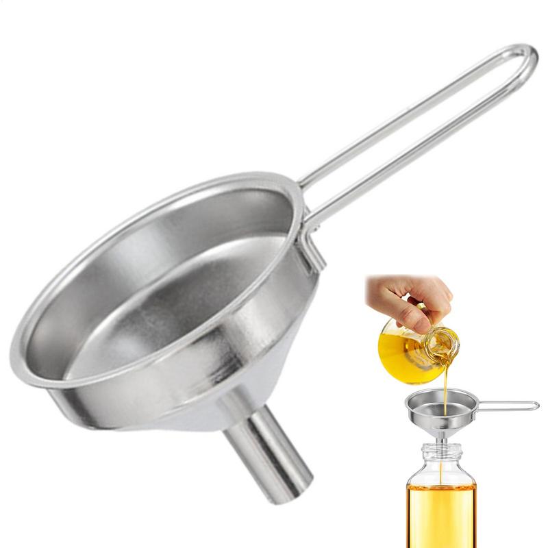 Stainless Steel Mini Cooking Oil Funnels Hangable Food-Grade Oil Filling Funnel Liquid Seasoning Dispensing Tool With Handle