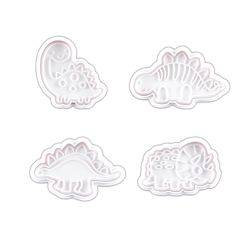 4Pcs/Set Dinosaur Cookie Plunger Cutter Cartoon Baking Mould Cookie Stamp Biscuit Mold Animal Shape Cookie Cutters Baking Tools