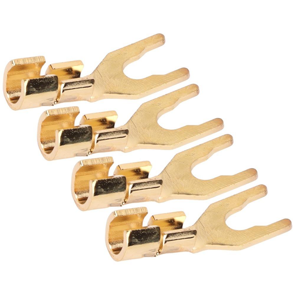 4PCS 45 Degree Fork Spade Speaker Connector Pure Copper Speaker Wire Plug For AV Receivers