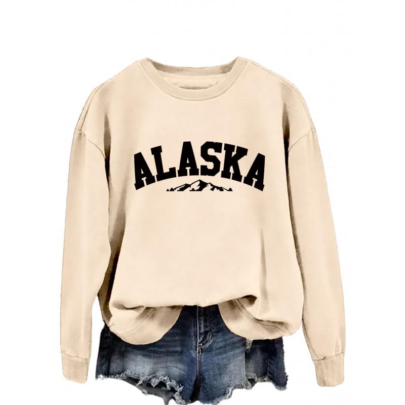 Womens Oversized Crewneck Long Sleeve Sweatshirt Casual Streetwear Printed Cotton Hoodie-Free Size S-XXL