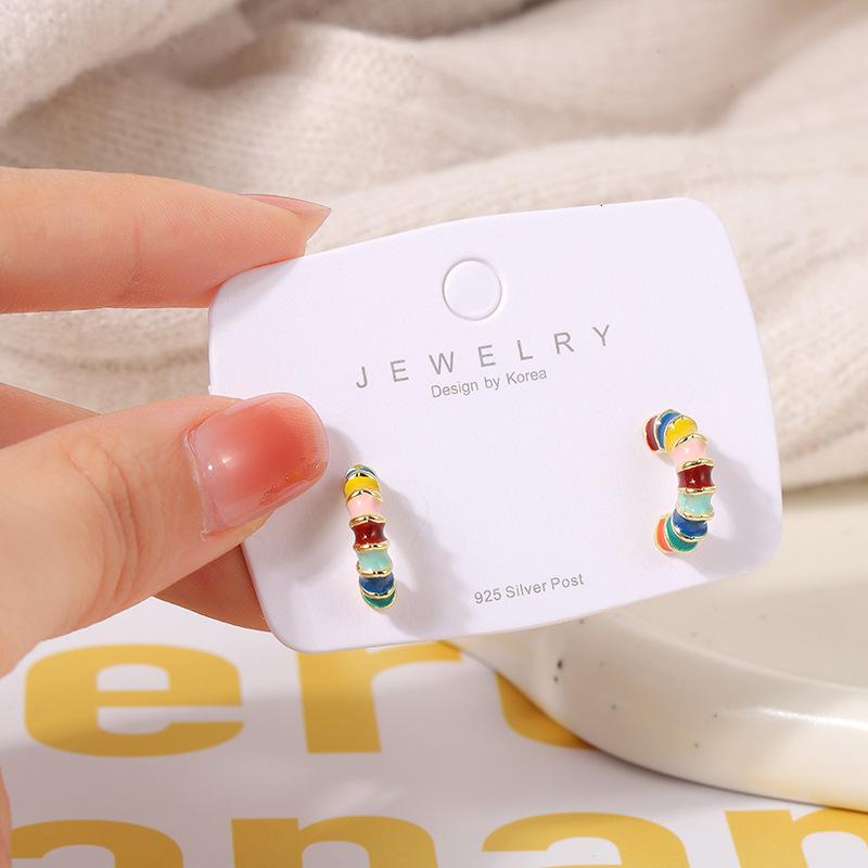 Waterproof Colourful Enamel Stainless Steel Metal Hoop Earrings Summer Temperament Unique Texture Jewelry