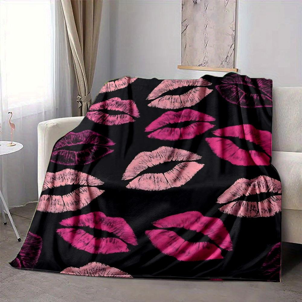 1pc Lipstick Kiss Print Blanket Warm, Cozy, And Soft, Suitable for Sofas, Beds, Cars, And Office Use.Perfect for Camping And Travel, Making It a Great
