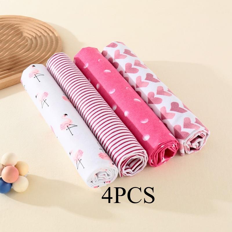 4pcs Baby Flannel Swaddle Blanket, Soft Breathable Swaddling Wrap, Cute Print Newborn Receiving Blanket, Essential Baby Supplies
