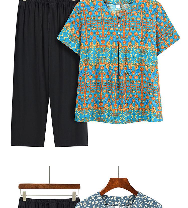 Summer Print Two-Piece Set for Middle-Aged and Elderly Women: Short-Sleeved Top and Grandma Style Outfit