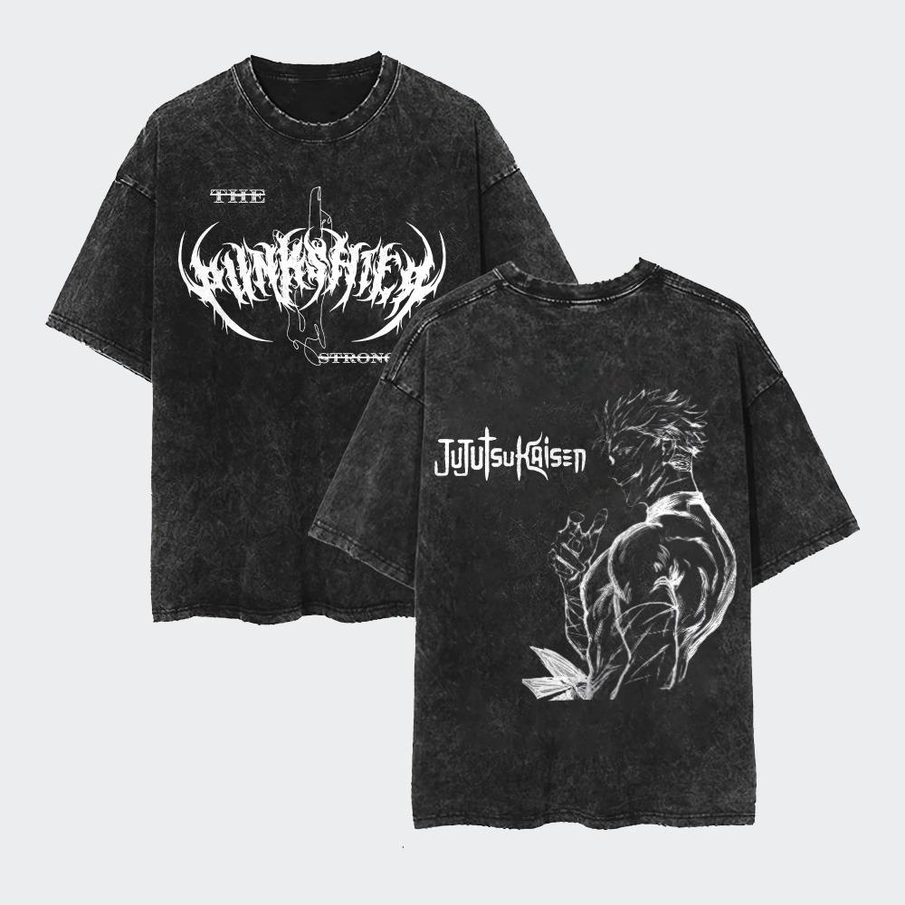 Demon Slayer Mitsuri Kanroji (Ich liebe Hashira) Vintage gewaschenes Sakura-Stil Grafik-T-Shirt, Oversized Anime Streetwear Tee, Unisex Freizeit-Oberteil