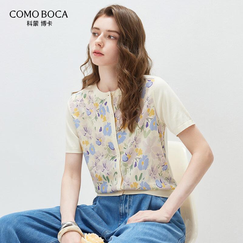 Komomboca Women s Printed Silk Blend Short Sleeve Cardigan L