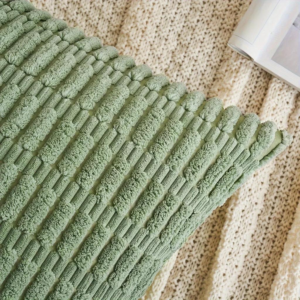 Spring Green Corduroy Decorative Pillow Cover 18x18 Inch Soft Striped Corduroy Cushion Cover Bohemian Home Decor for Sofa Bed