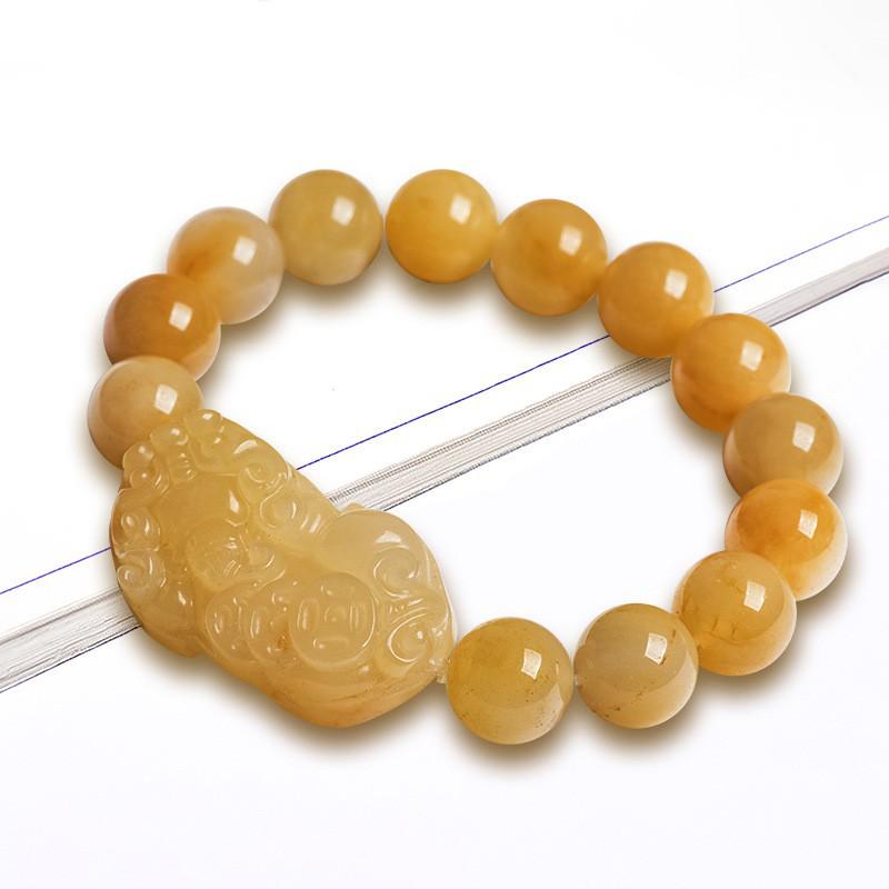Natural Xinjiang Golden Silk Jade Pixiu Bracelet - Gobi Yellow Jade Protector