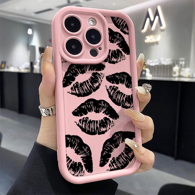 Süße Rosa Lippenabdruck Silikon Weiche Handyhülle Für iPhone 11 12 13 14 15 16 16e 17 Pro Max XS XR X 16 Plus Stoßfeste Süßigkeiten Hülle
