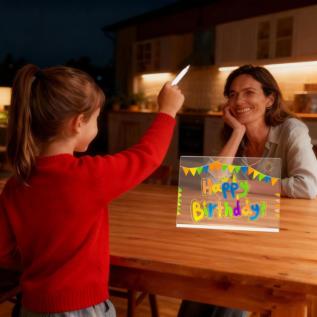 Transparent Acrylic Light Up Writing Pad LED Drawing Board with 12-Color Pens & Foldable Stand, Dry Erase Board for Kids Adult