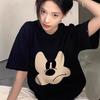 Women Pure Cotton Heavyweight Short Sleeve T-Shirt Cartoon Print Loose Lazy Tops Vintage American Casual Oversized Tees Summer Blouses