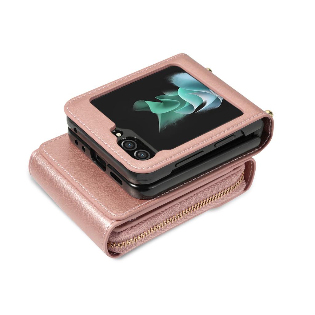 Crossbody Leather Wallet Case For Samsung Galaxy Z Flip 7 FE 6 5 4 3 5G Flip6 Flip7 Long Lanyard Zipper Card Holder Purse Cover
