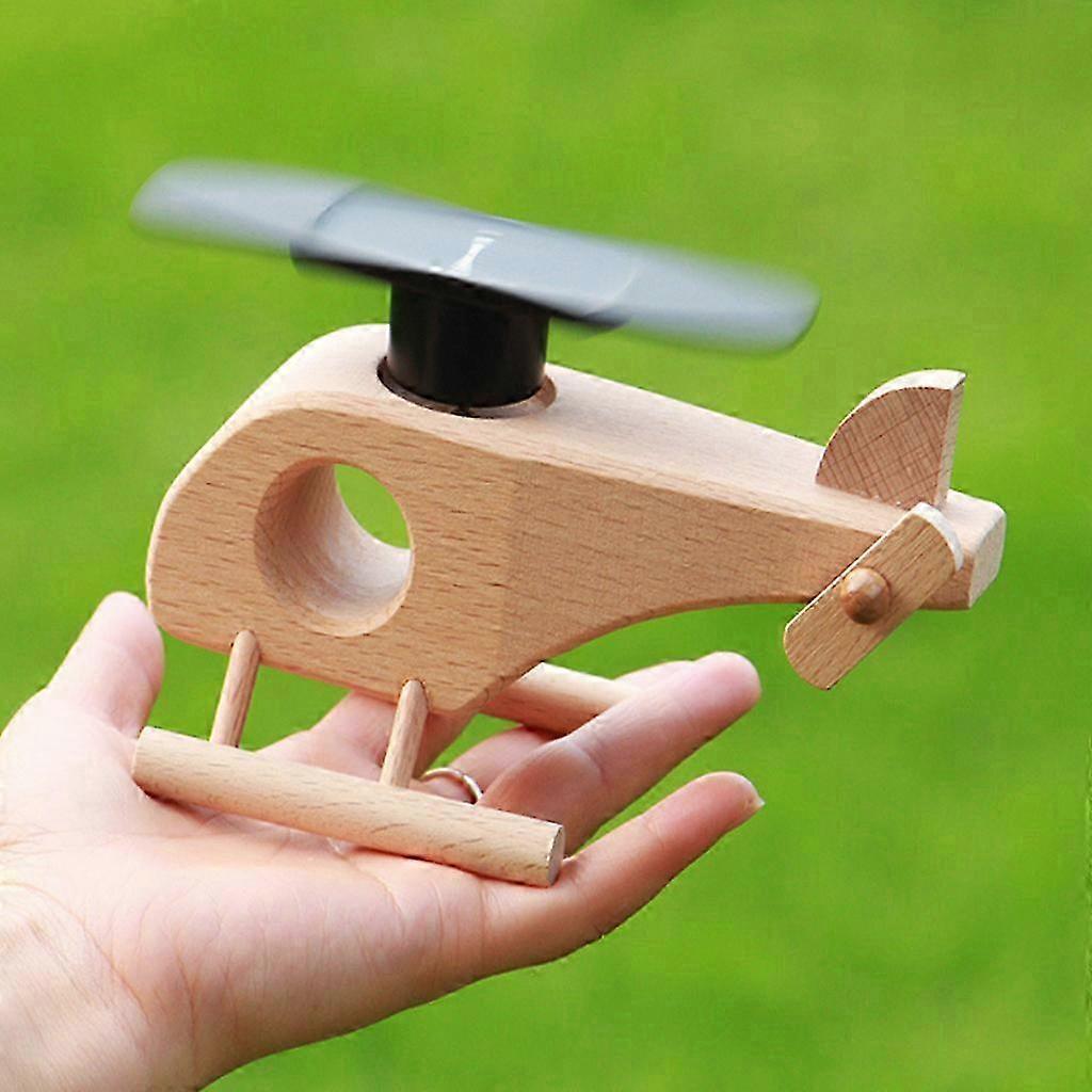 Creative Wooden Solar Powered Airplane Helicopter Model Kids Fun Science Early Educational Toy