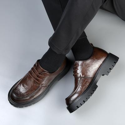 Men's Brand 2024 Autumn Thick Soled New Leather Men's Shoes Simple Low Help Work Dress Shoes Lace Up Casual Men's Leather Shoes