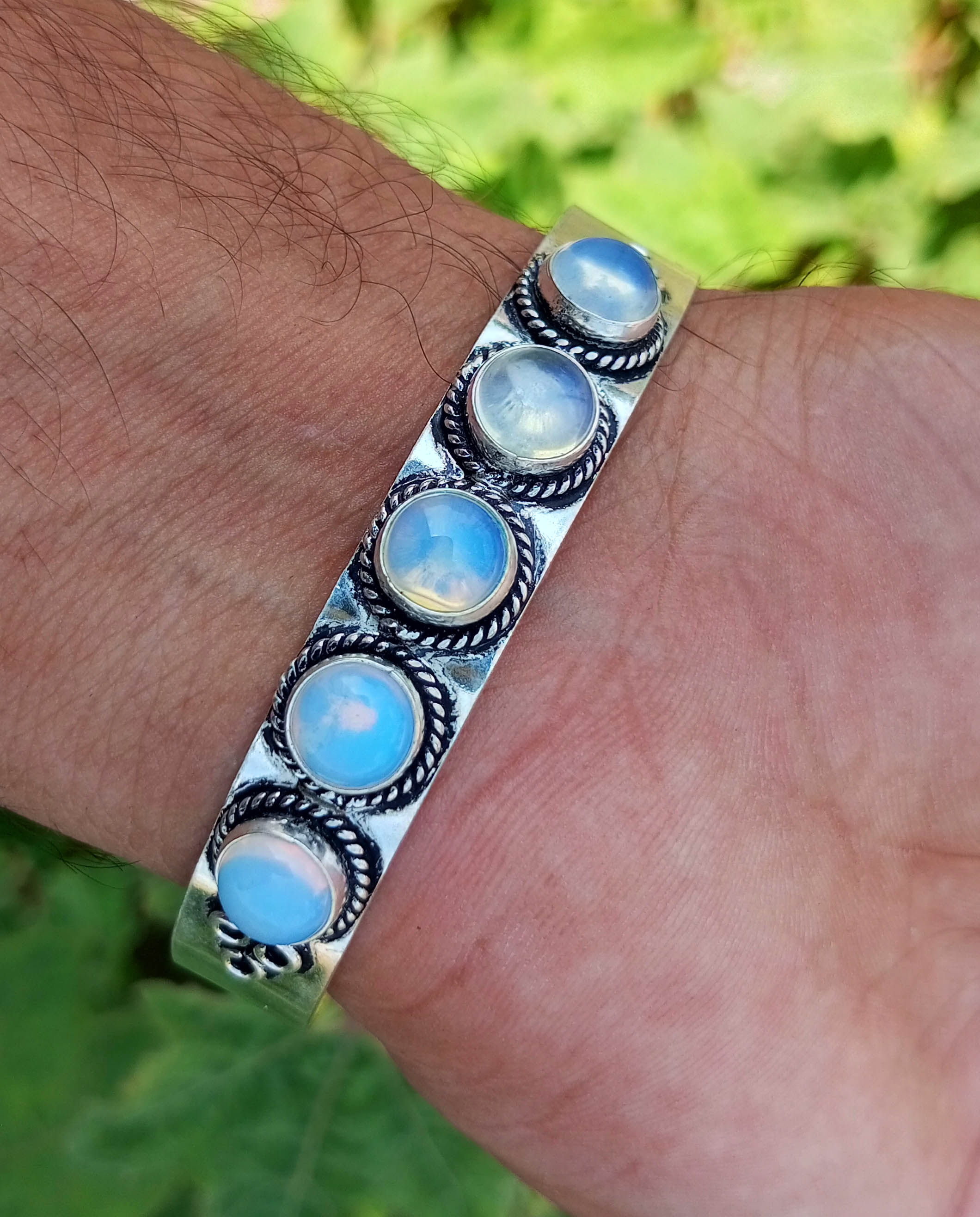 

Браслет-манжета с опалитовым драгоценным камнем 925 пробы с серебряным покрытием / браслет HCWB-B49