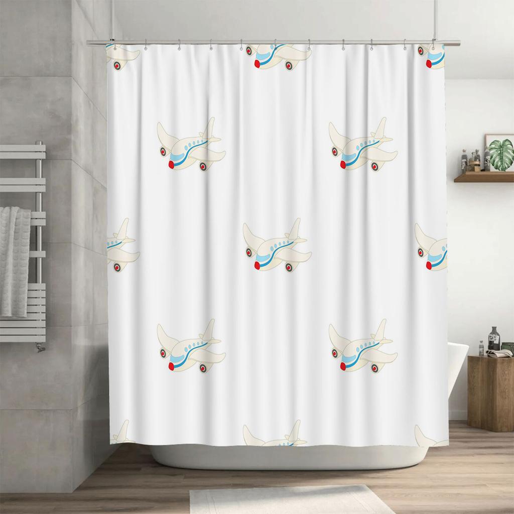 Airplane Print Shower Curtain Waterproof Bath Decor For Kids Bathroom Decoration White 150X200Cm (69X78In)